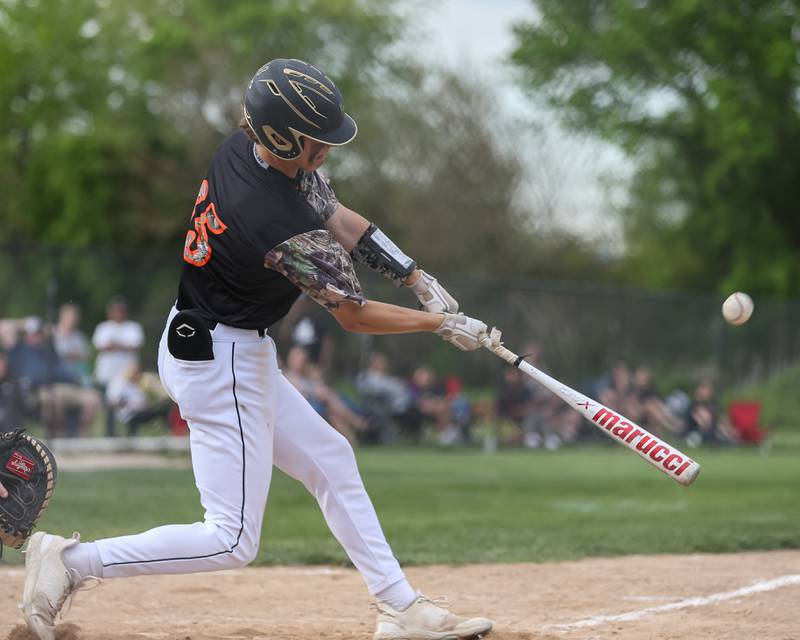 Sandwich's Nick Miichalek (15) swings at a pitch during baseball game between Sandwich at Plano.  May 8, 2024