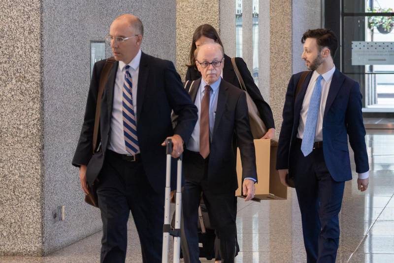 Tim Mapes, the former chief of staff for longtime Illinois House Speaker Michael Madigan, exits the Dirksen Federal Courthouse in Chicago on Monday, Aug. 7, 2023. He is standing trial for perjury and obstruction of justice.
