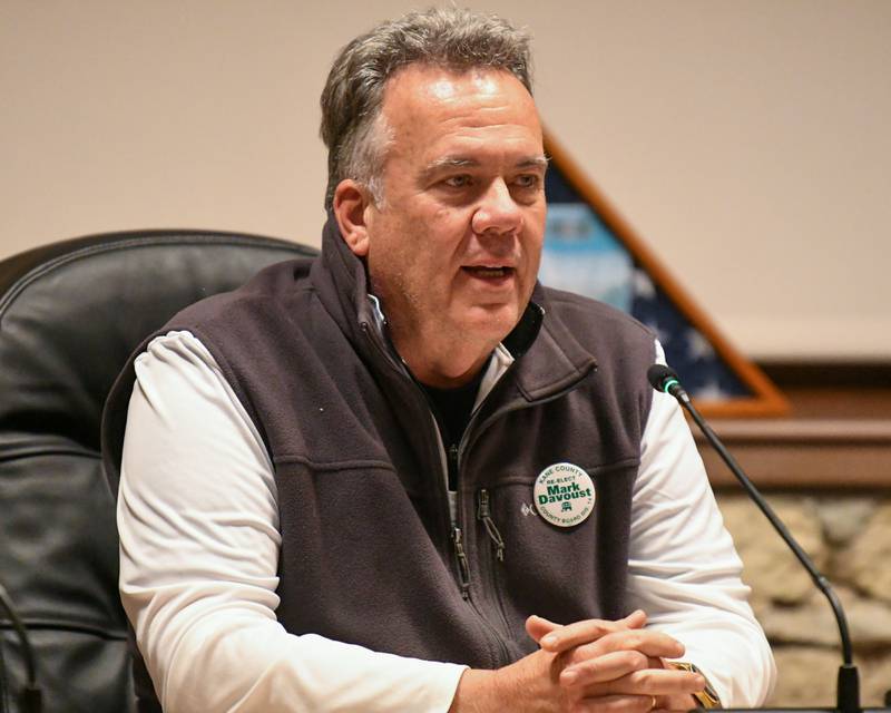 Kane County Board incumbent Mark Davoust speaks during a candidates' forum hosted by the League of Women Voters on Tuesday Feb. 20, 2024, at Batavia’s City Hall.