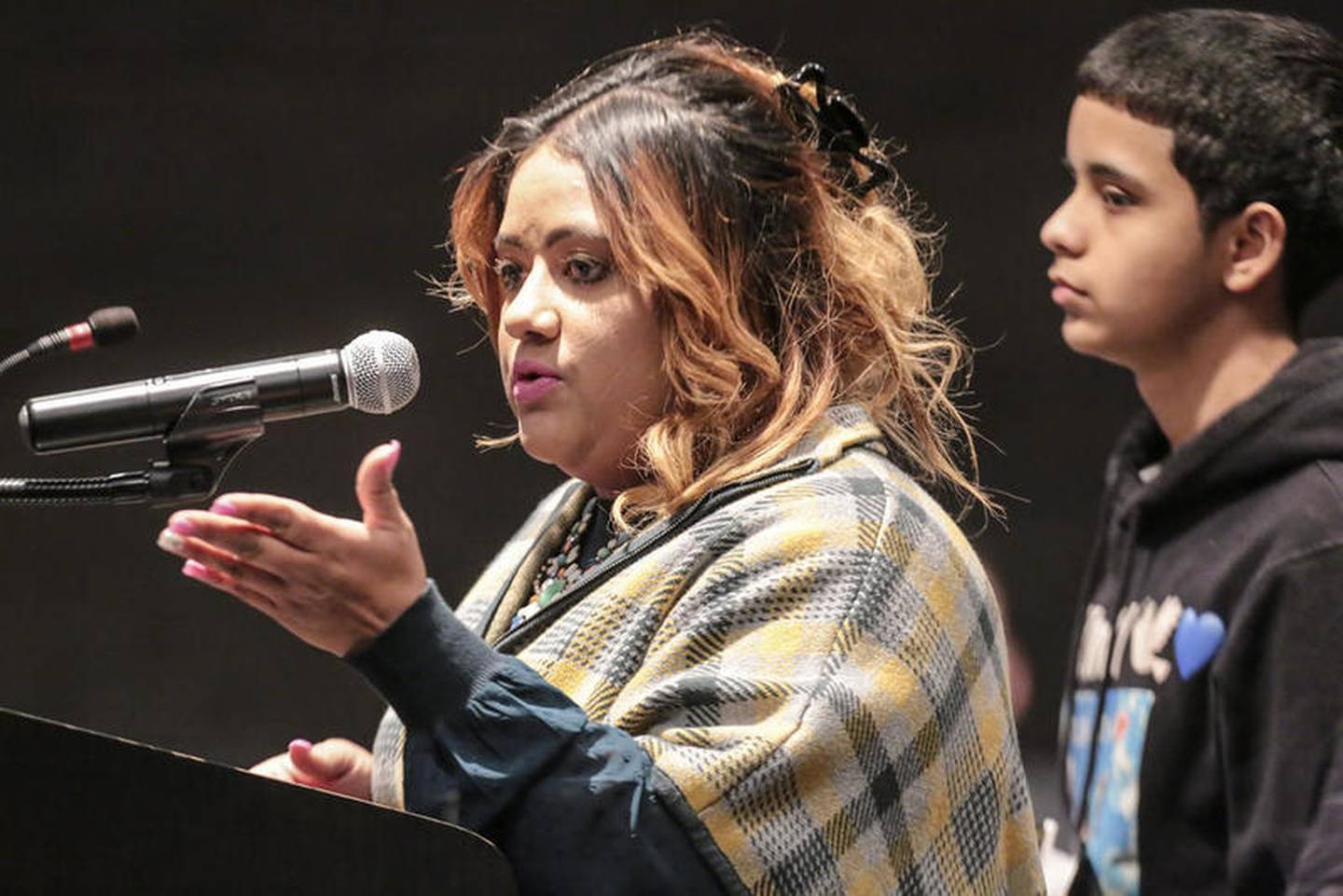 Mady Perez speaks to the Joliet City Council on Tuesday at City Hall in Joliet.