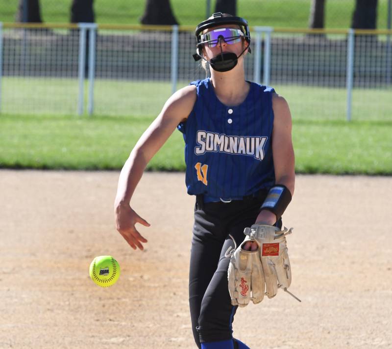 Somonauk's  Brielle Deacon delivers a pitch during the 2A Oregon Regional on Wednesday, May 20, 2026.
