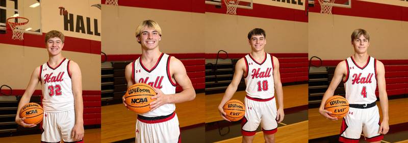 The sons of the fathers are coming through the ranks at Hall High School were Chace Sterling (from left), Braden Curran, Jack Curran and Luke Bryant following their dad's footsteps on this year's Red Devils team.
