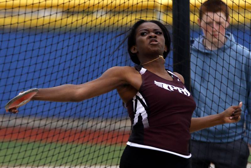 Prairie Ridge’s Leo McKinney throws the discus during the IHSA Class 2A Johnsburg Girls Track and Field Sectional Meet on Wednesday, May 13, 2026, at Johnsburg High School.