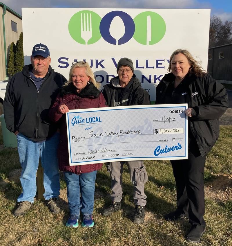 (Left to right); Culver's Rock Falls employees Tim Shaner, Pam Martinez, Sonia Sisson, and Ashlee Alber. Not pictured are Kellie Cochran, Tim Bonnell, Phil Droege, Allison Thayer, and Amanda Vanbuskirk.