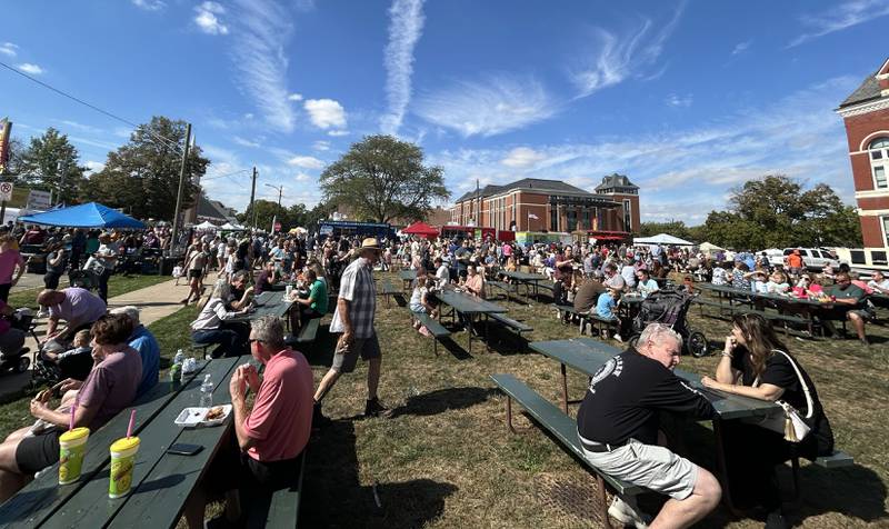 The seating area for the Autumn on Parade Food Court was a busy place on Sunday, Oct. 5, 2025 in Oregon.
