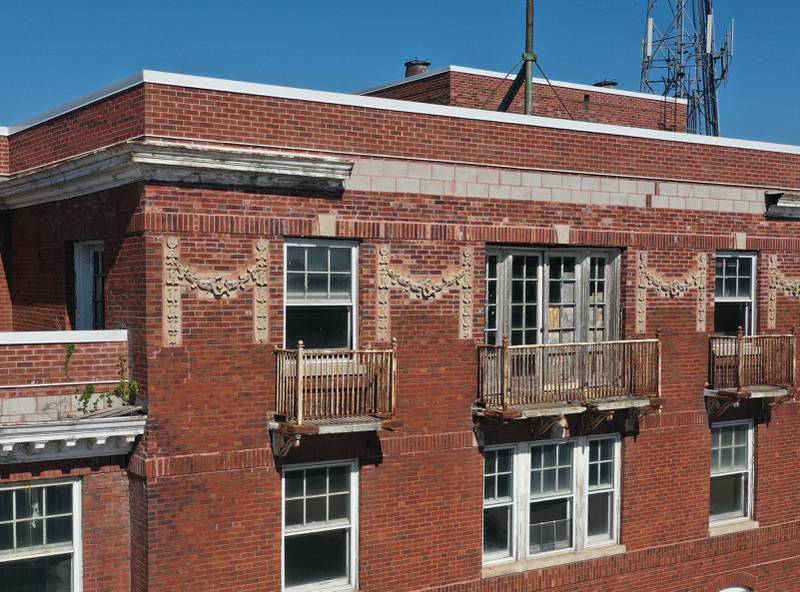 Here, rusted iron and weeds growing out of the gutters can be seen on southeast corner of the Hotel Kaskaskia on Thursday, June 16, 2022 downtown La Salle. City of La Salle officials obtained a search warrant of the property and toward the facility.