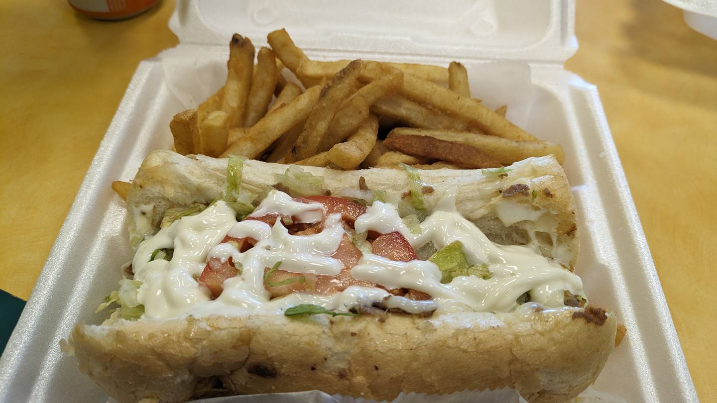 The Philly Steak Sandwich at Sam's Fish, Chicken & Sandwiches in DeKalb.