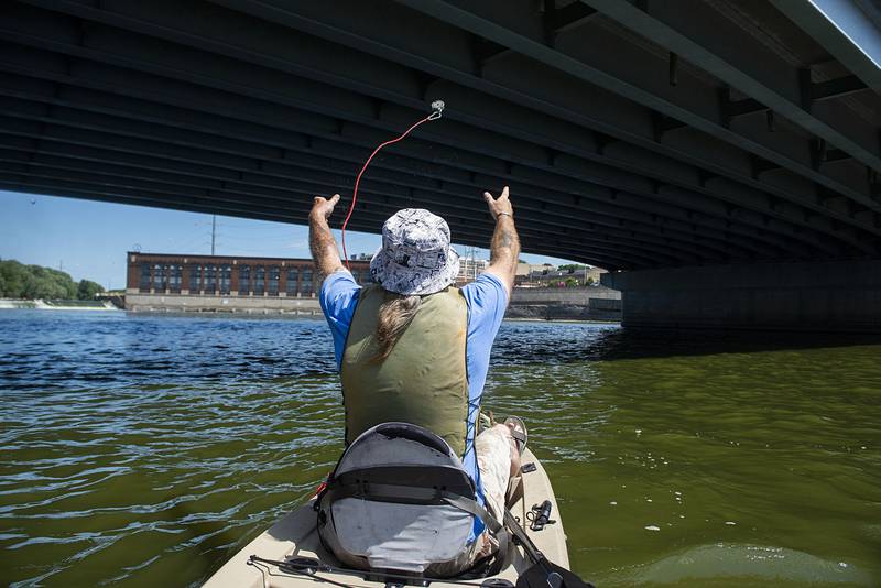 Stach is careful not to send the strong magnet into the bottom of the bridge, he won’t be ever be getting it back.