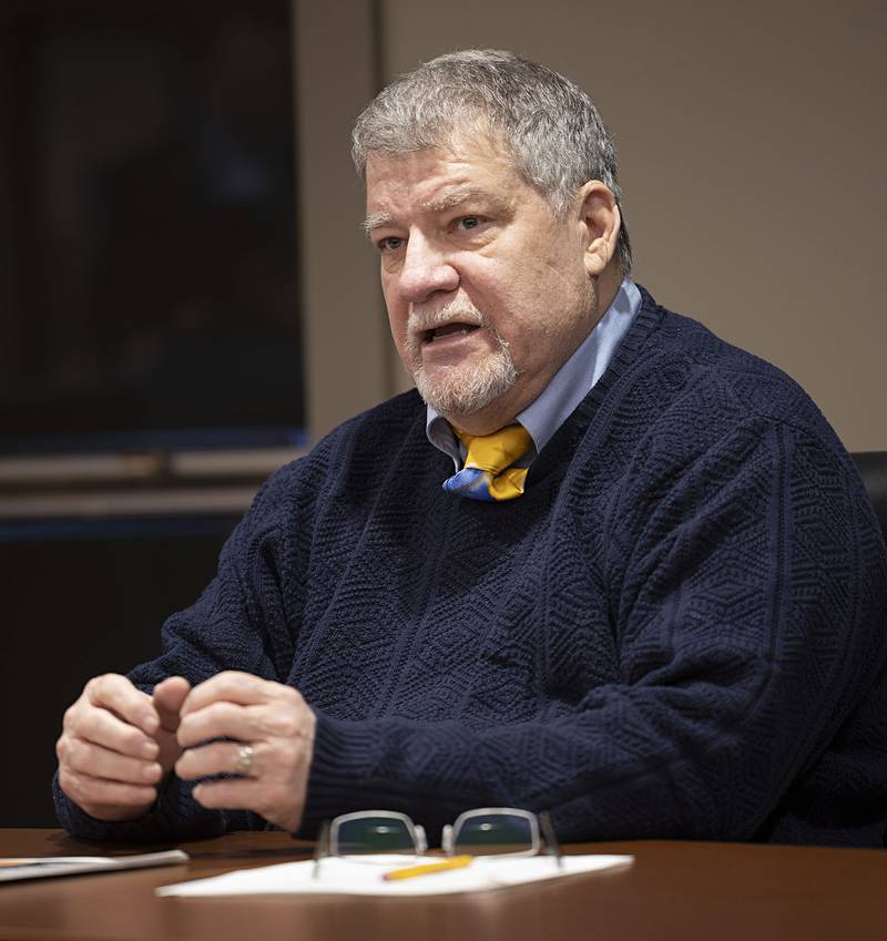 Sterling School Board candidate Gonzalo Reyes speaks before the Sauk Valley Area Chamber of Commerce hosted candidate forum Tuesday, March 21, 2023.