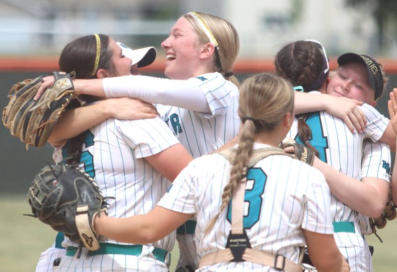 Woodstock North’s Thunder celebrate a 5-2 win over Crystal Lake Central in IHSA Class 3A Regional Title Game softball action on Saturday, May 23, 2026 at Crystal Lake Central High School in Crystal Lake.