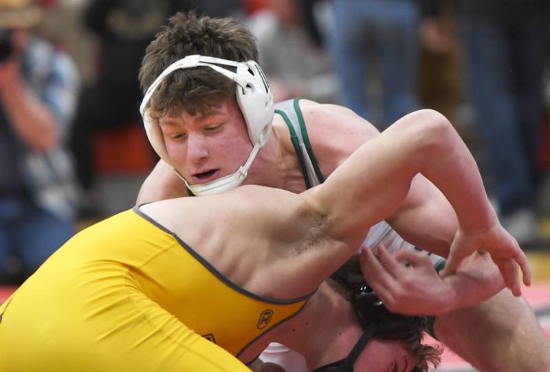 West Carroll's Connor Knop beat Lena-Winslow's Sam Sikora at 157 pounds for first place at the 1A Stillman Valley Sectional on Saturday, Jan. 31, 2026 at Stillman Valley High School.