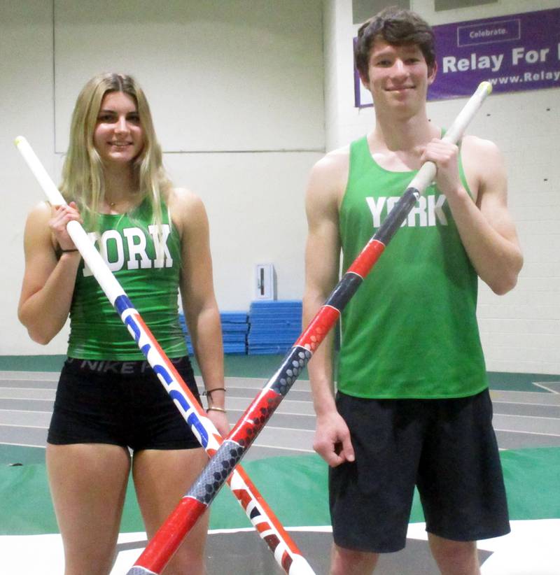 Yort seniors Lainey Paul and Gavin Schaer broke indoor school records in the pole vault in March.