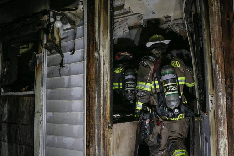 A dog was killed and four residents were displaced following a fire on Tuesday, Sept. 20, 2022, in Marengo.