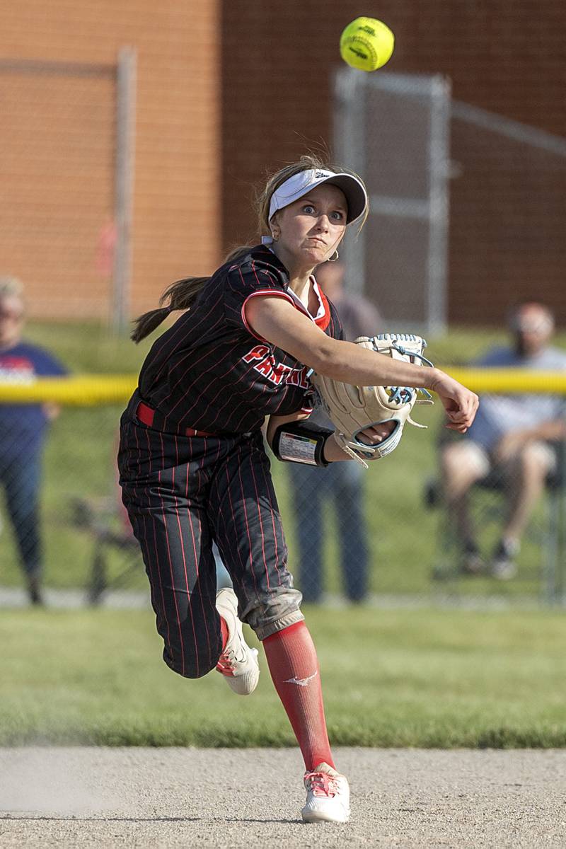 Erie-Prophetstown’s Laken Renkes fires to first against Morrison Thursday, May 14, 2026.