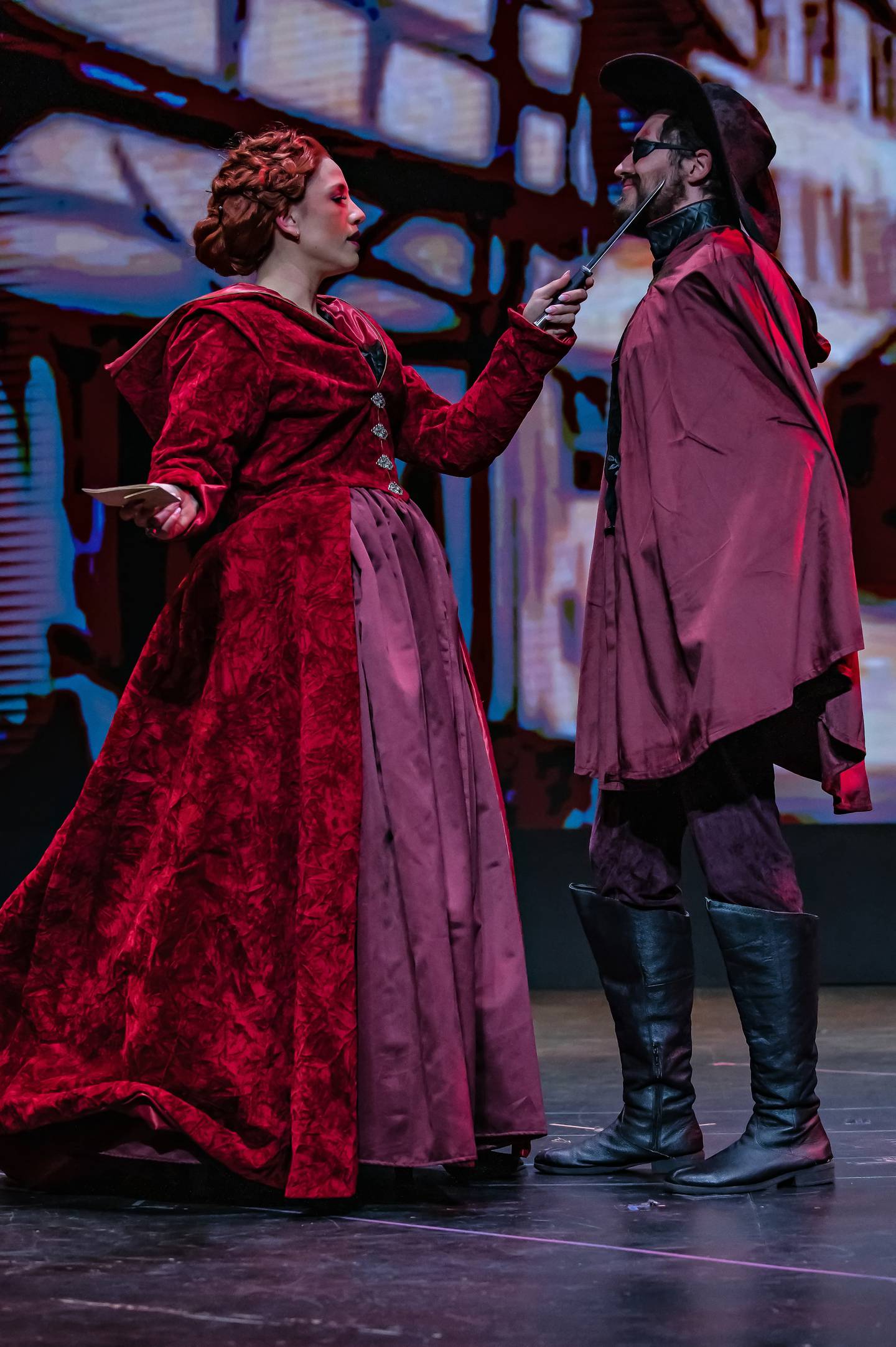 Christianna Gorman (Milady), Charlie Sommers (Rochefort)
Theatre 121 presents Ken Ludwig’s adaptation of “The Three Musketeers” at Woodstock Opera House in 2025.