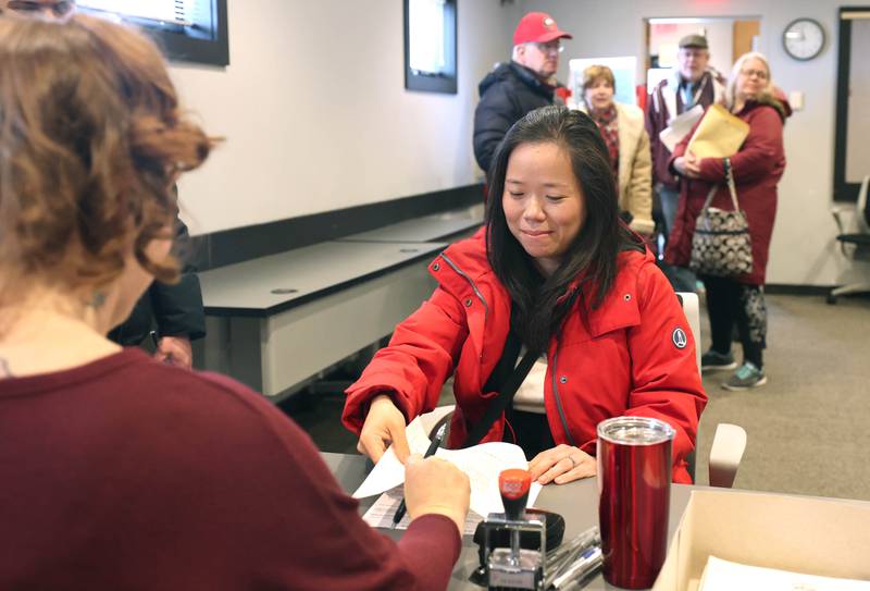 Linh Nguyen, who will be running for DeKalb County Clerk and Recorder, files her petitions Monday, March 7, 2022, at the DeKalb County Administration Building in Sycamore, to get her name on the ballot for the November 2022 midterm election. Monday was the first day candidates could file.