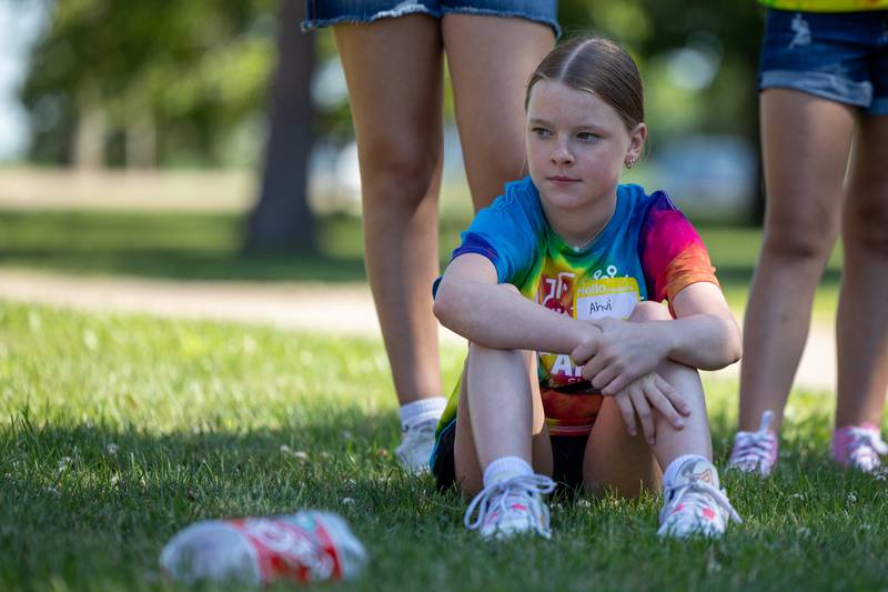 Ahvi watches as others shoot two liter bottle rocket at the 23rd annual Carus Summer Science Camp on Friday, July 18, 2025 at St. Bede High School in Peru.