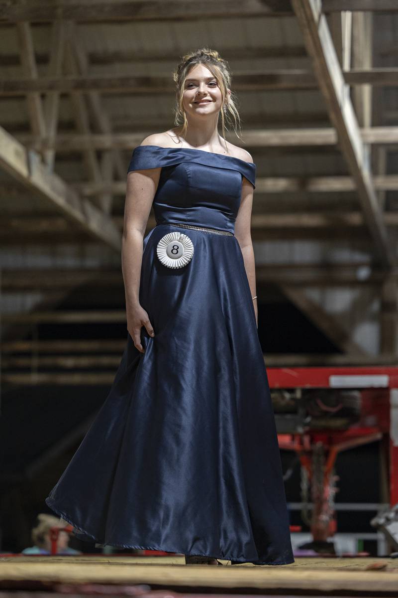 Leiya Moore, 14, competes in the Ogle County Junior Miss pageant Thursday, July 30, 2025, at the Ogle County Fairgrounds.