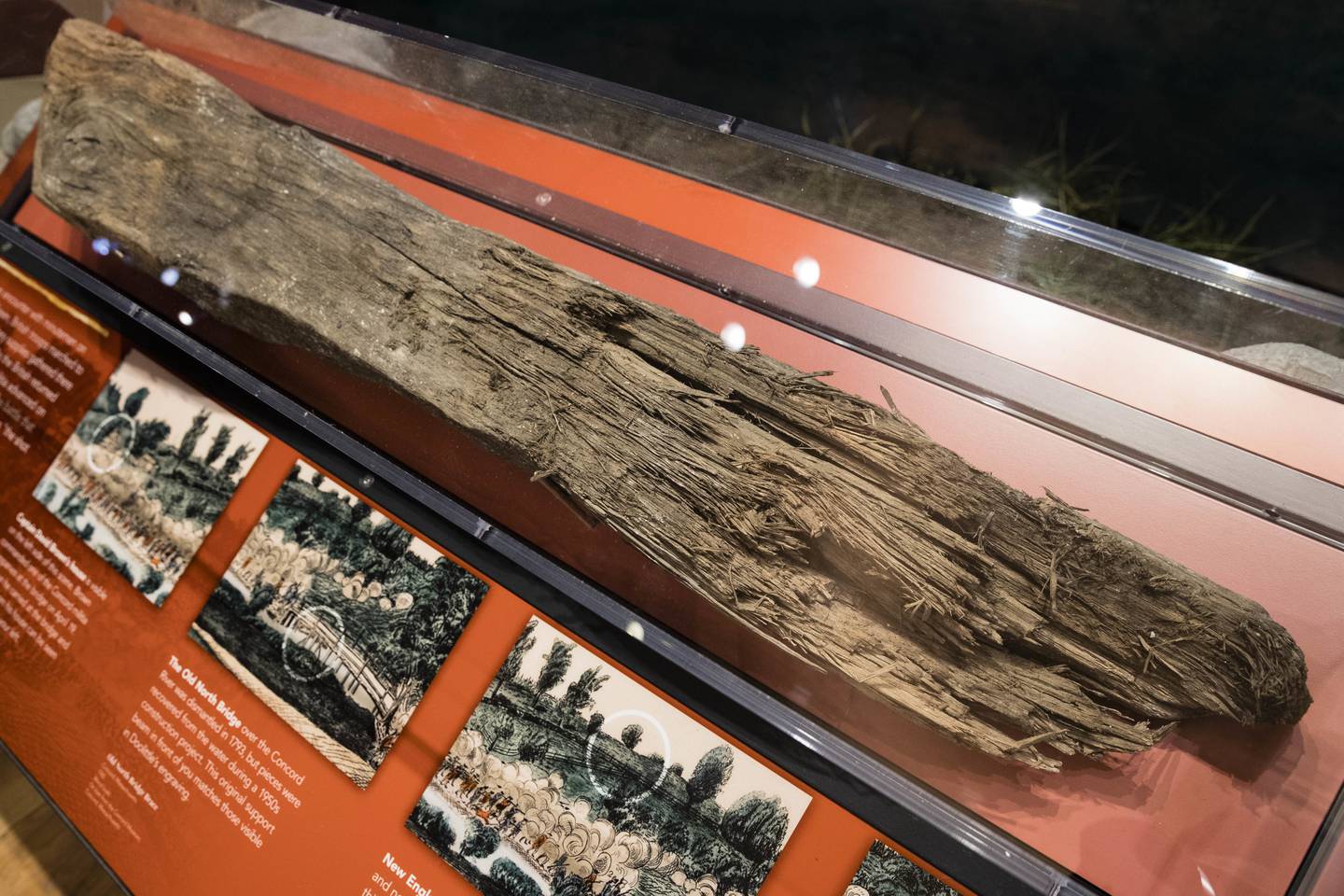 This April 4, 2017, photo shows a section of the North Bridge, the site of a fateful confrontation between colonists and British regulars, at the Museum of the American Revolution in Philadelphia. The fragment gives a tangible sense of "the shot heard round the world," which opened the Battle of Lexington Green, the first military engagement of the war on April 19, 1775.
