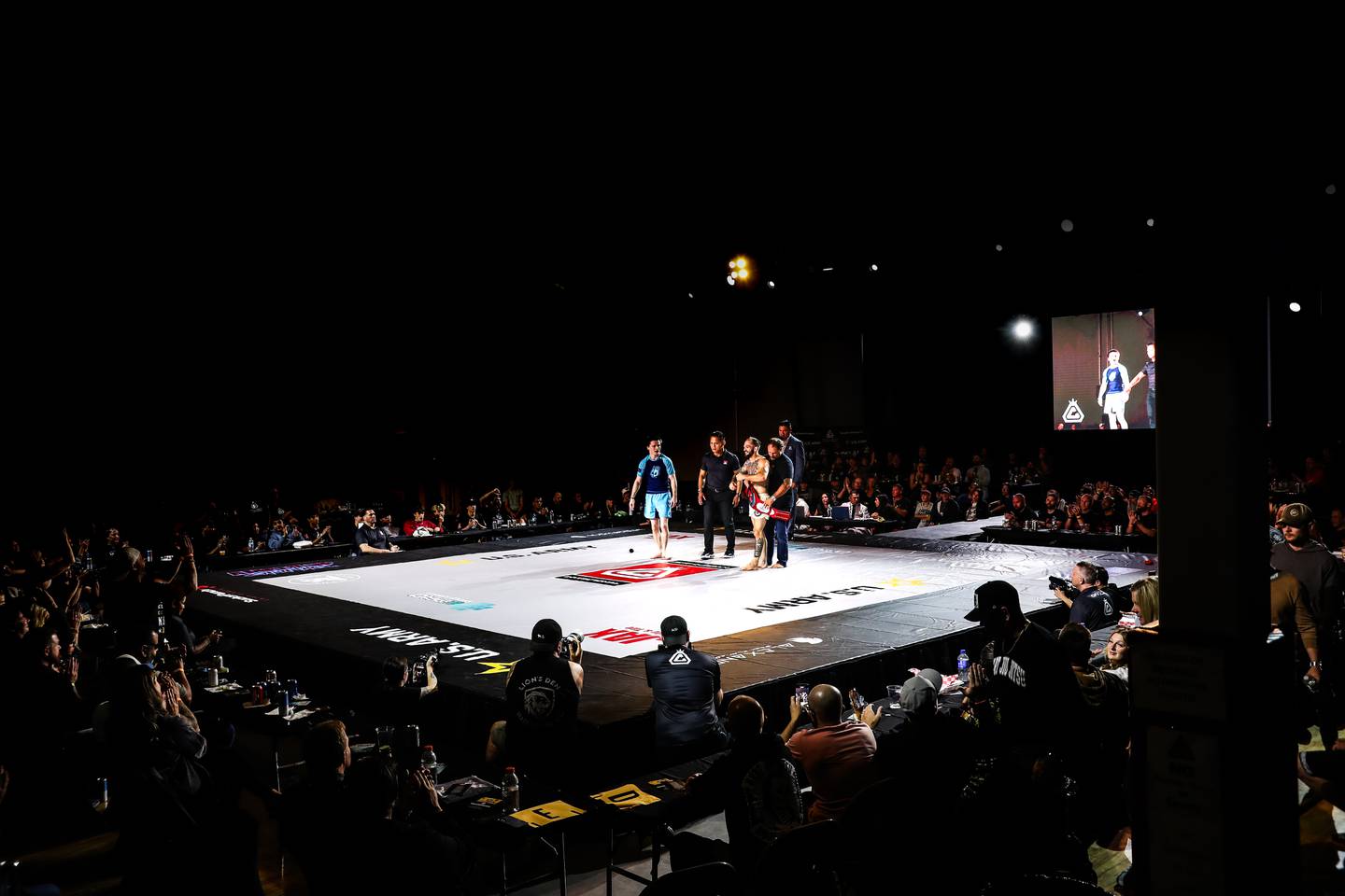 Fighters on stage of the Jeff Curran Invitational on Sept. 6, 2025 at the MAC Sports Center in Crystal Lake.