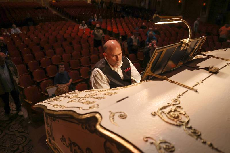 Pipe organ player Taylor Trimby performs at the Rialto Theater’s 100th anniversary celebration on Sunday, May 3, 2026 in Joliet.
