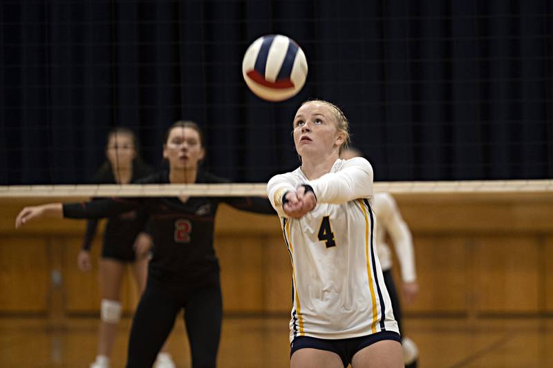 Polo’s Camrynn Jones makes a pass against Fulton Thursday, Sept. 14, 2023 in Polo.