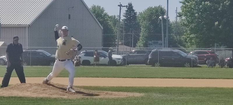 Sycamore starter Jimmy Amptmann delivers a pitch against Boylan Catholic in the Class 3A Boylan Catholic Regional title game on Saturday, May 27, 2023. The Spartans won 7-3.