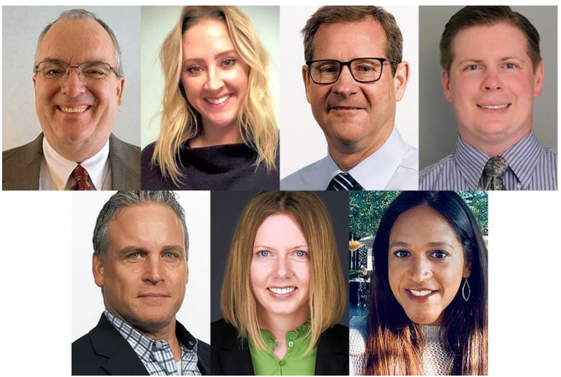 Top, left to right, Dave Long, Amanda "Amy" Erkenswick, Spencer Garrett, Erik Hjerpe, and bottom, left to right, David Sohmer, Julie Kulovits and Anjali Bharadwa are running for three available 4-year seats on the Wheaton Warrenville Unit District 200 school board in the April 4 election.