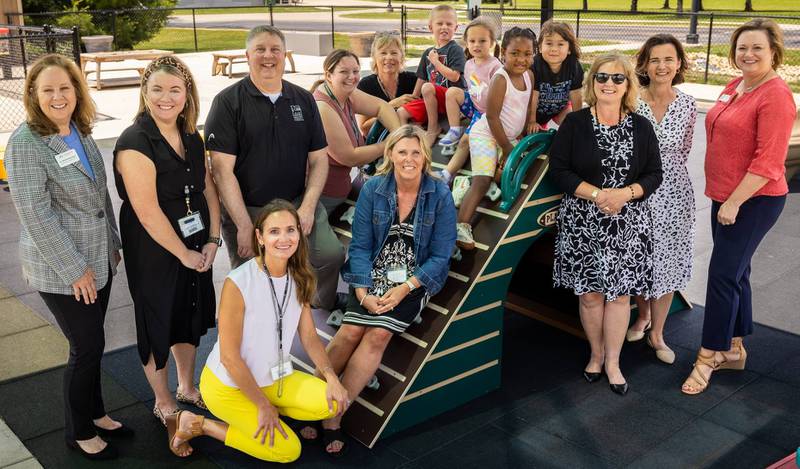 The Kishwaukee College Foundation purchasing the Early Learning Center playground sunshades with a community foundation grant