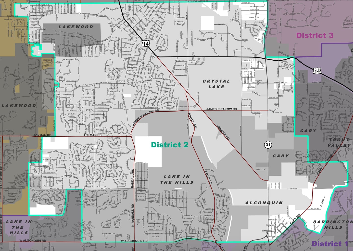 A map of McHenry County Board's District 2.