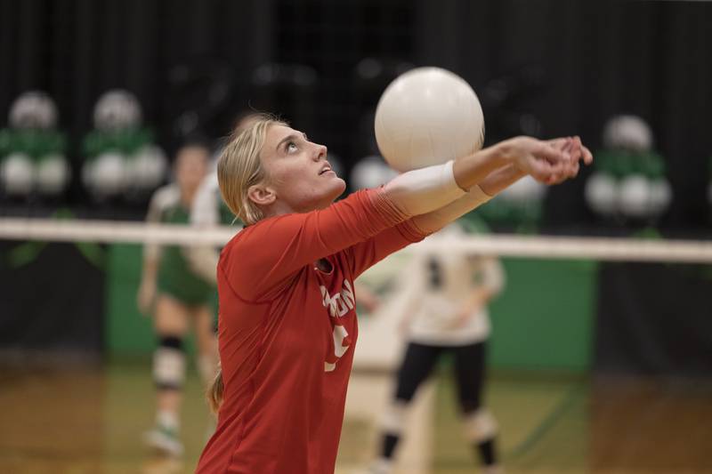 Oregon’s Skylar Bishop makes a pass against Rock Falls Wednesday, Oct. 22, 2025.