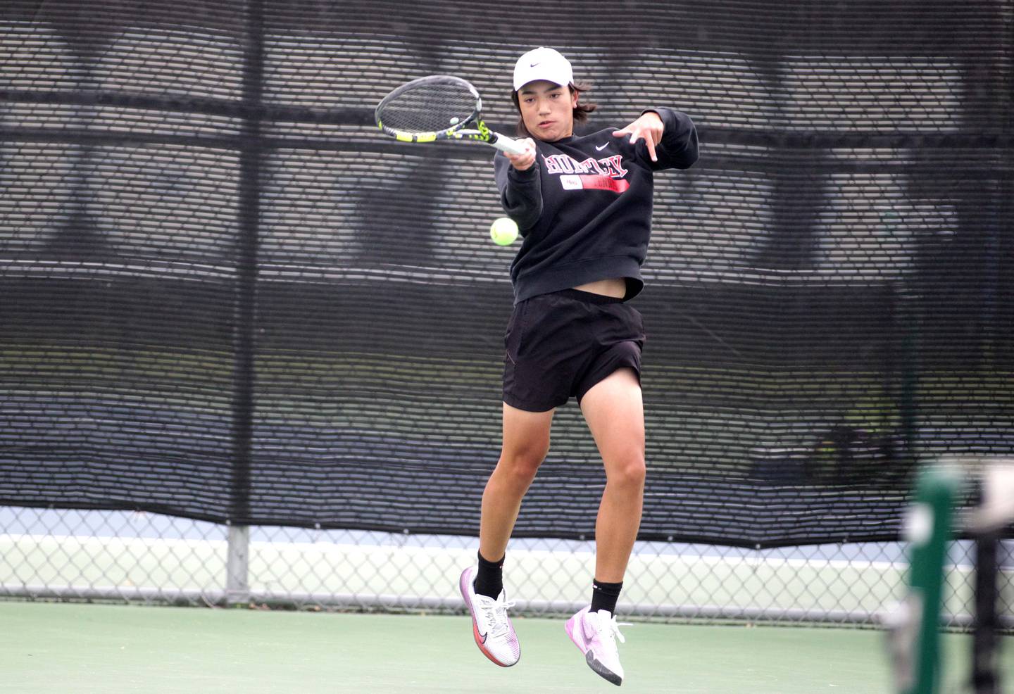Huntley’s Will Geske competes in the Class 2A Boys State Tennis Meet at Prospect High School on Thursday, May 25, 2023.