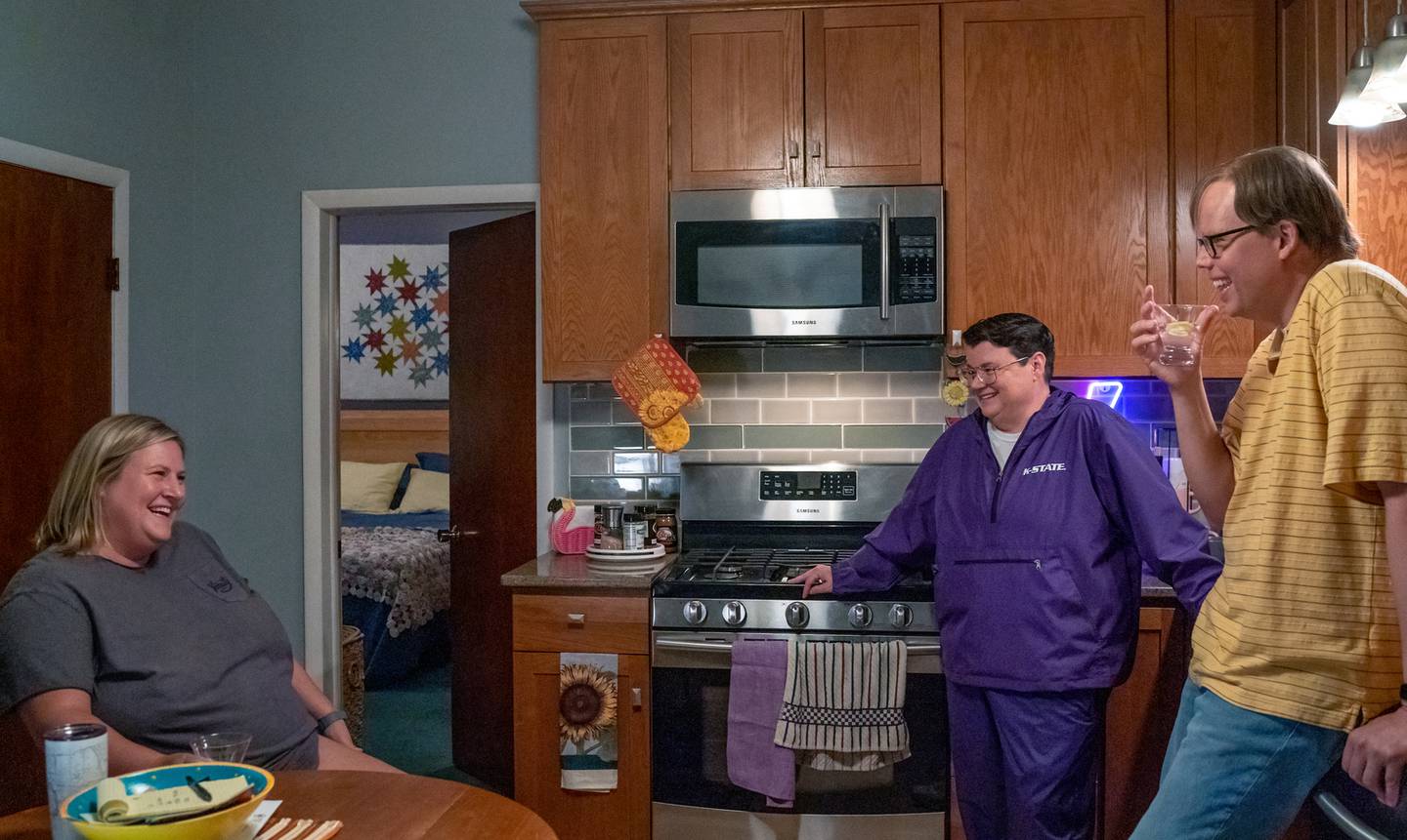Actors Bridget Everett (left), Murray Hill, Jeff Hiller film a scene from season two first episode of "Somebody Somewhere," the HBO series that filmed in Lockport over three seasons.