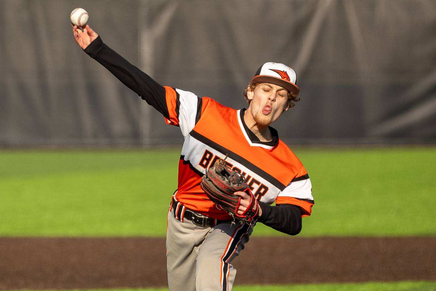 Nolen Lane (34) of Beecher pitches on Friday, April 11, 2025 at Seneca High School in Seneca.