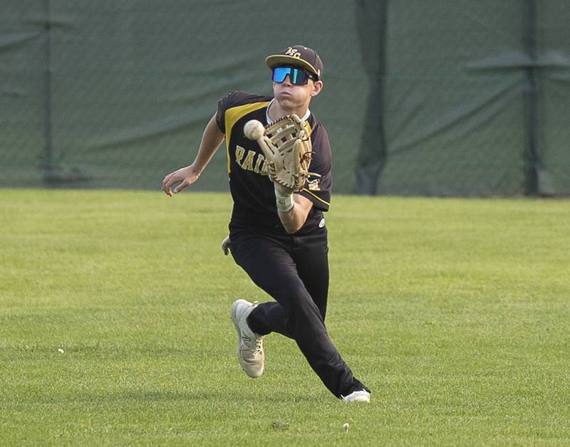 AFC’s Jordan Harris comes in to catch a liner in centerfield against Morrison Wednesday, May 17, 2023.