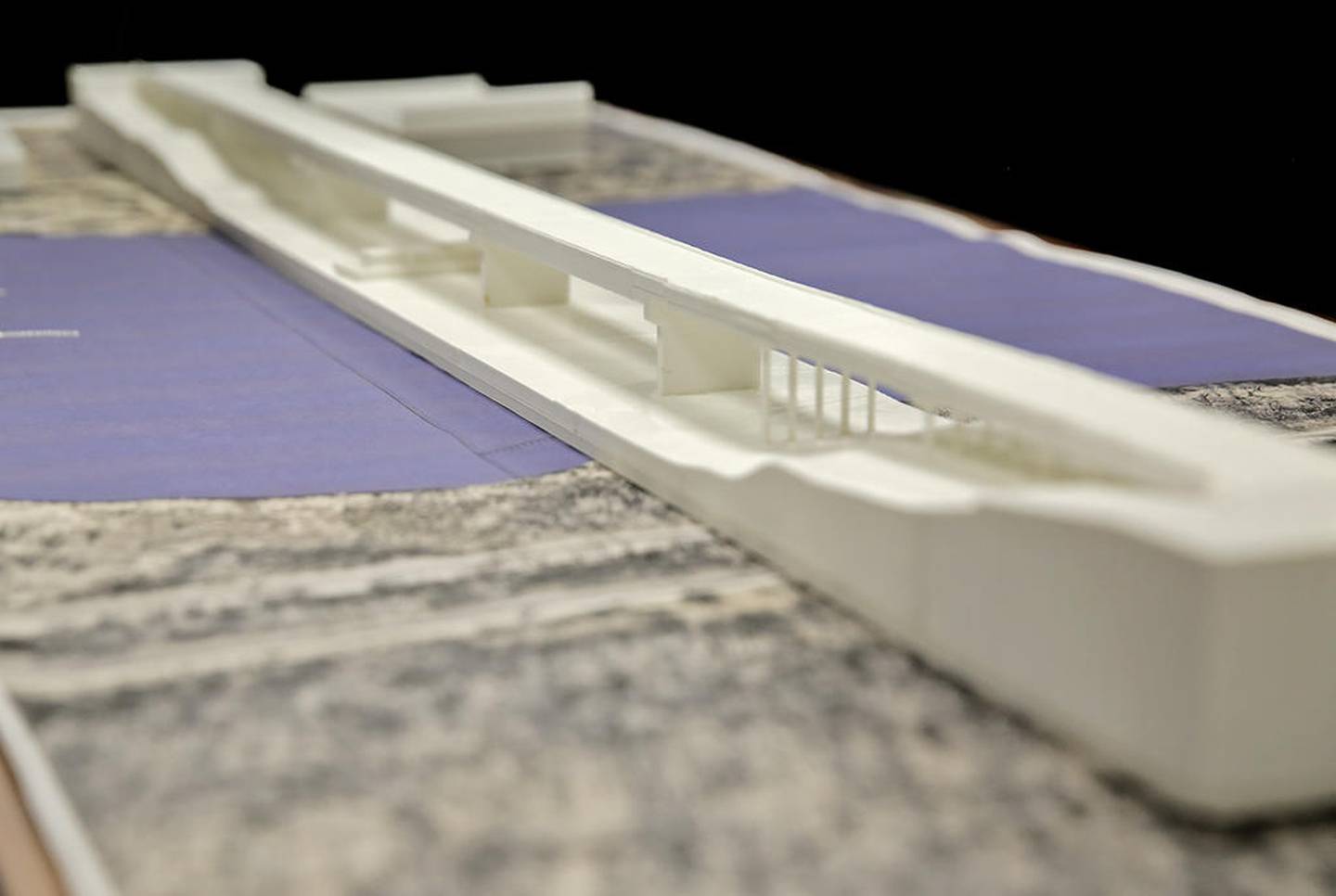 This 3D printed model of a future Houbolt Road bridge over the Des Plaines River was used during an open house on the project held in August 2018 at Joliet Junior College.