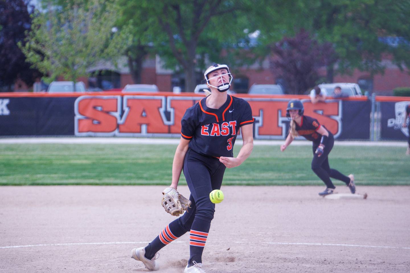 St. Charles East's Hannah Wulf delivers a pitch against Schaumburg at the Class 4A St. Charles East Regional Final on Friday, May 22,2026 in St. Charles.