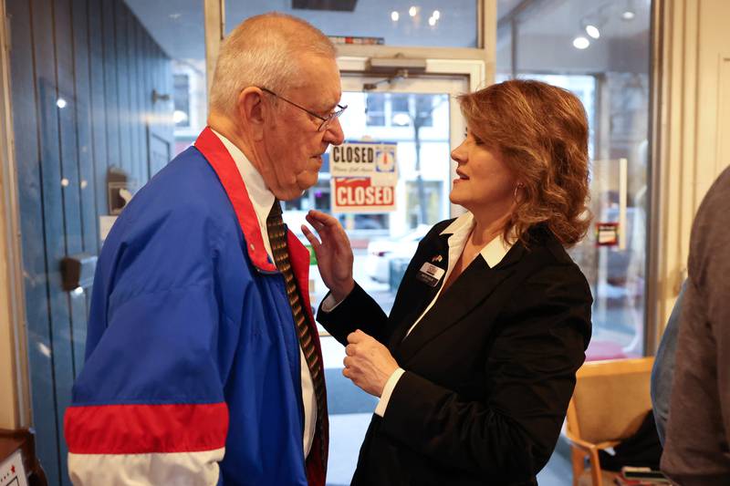 Ed Petka, left, and Kathy Salvi, candidate for US Senate, GOP event at Its Amazing in Joliet on Monday.