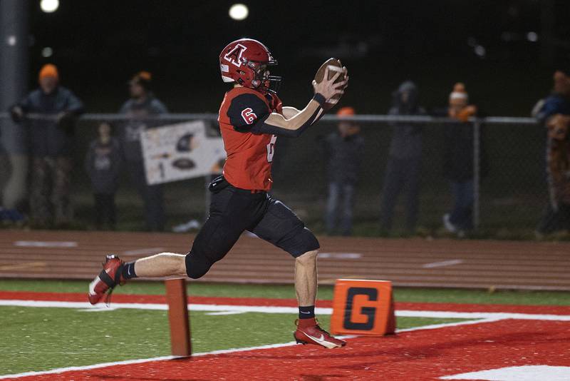 Amboy’s Ed Fry scores the second TD against Milledgeville Friday, Nov. 22, 2024, during the 8-man football championship in Monmouth.