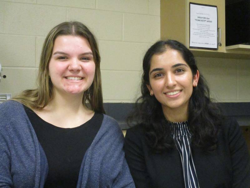 Kaitlyn Jobes, left, and Aanya Roy are student ambassadors to the Oswego School District 308 Board of Education.