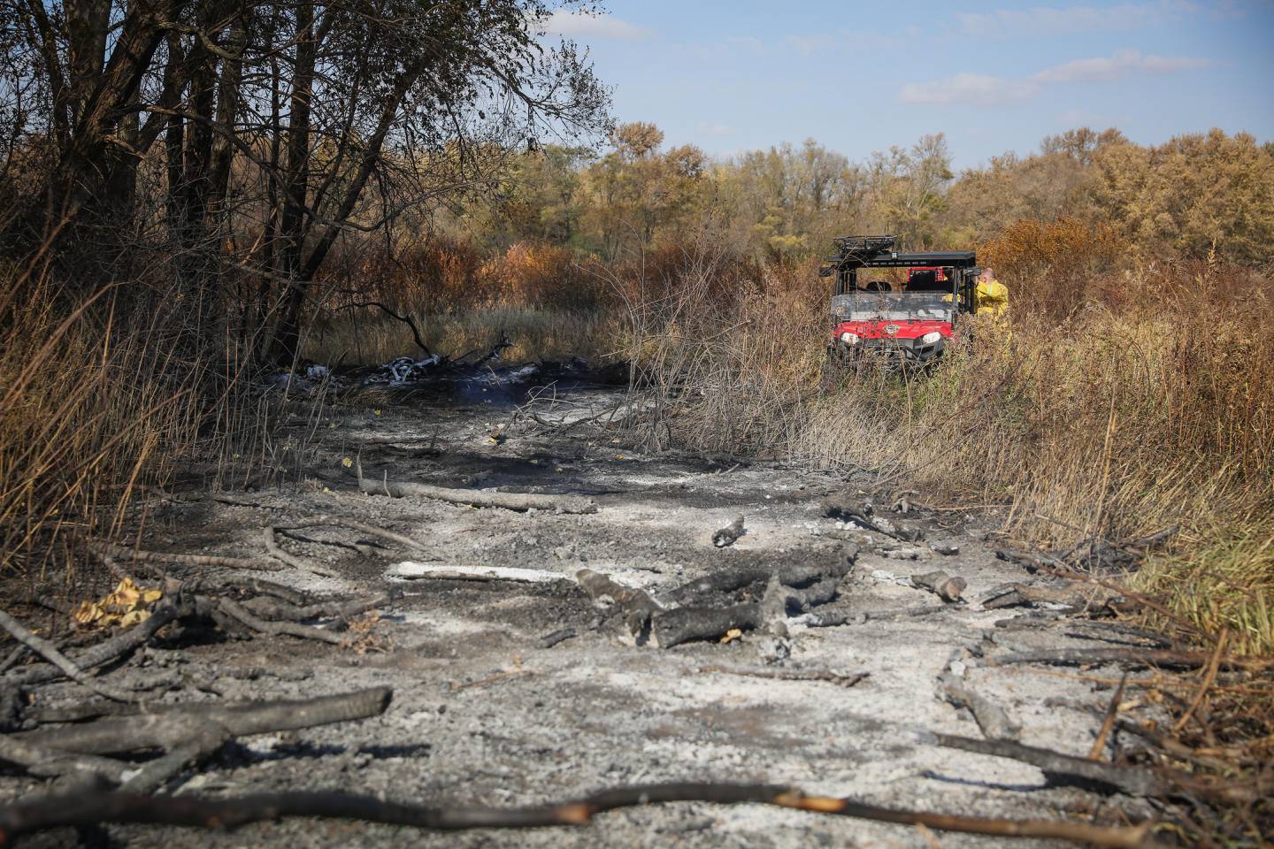 An brush fire in Marengo covered around 20 acres of land, but damaged no structures on Sunday, Oct. 23, 2022.