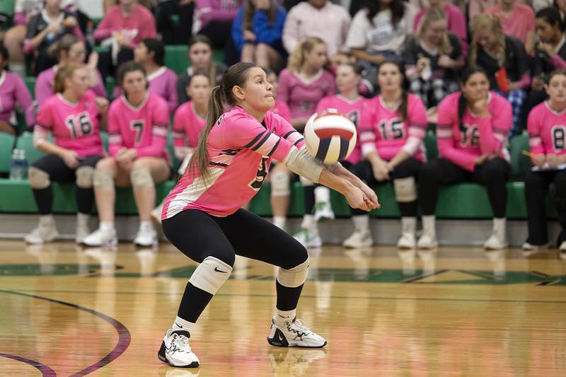 Rock Falls’ Isela Valdivia plays the ball against Stillman Valley Tuesday, October 8, 2024 at Rock Falls High School.
