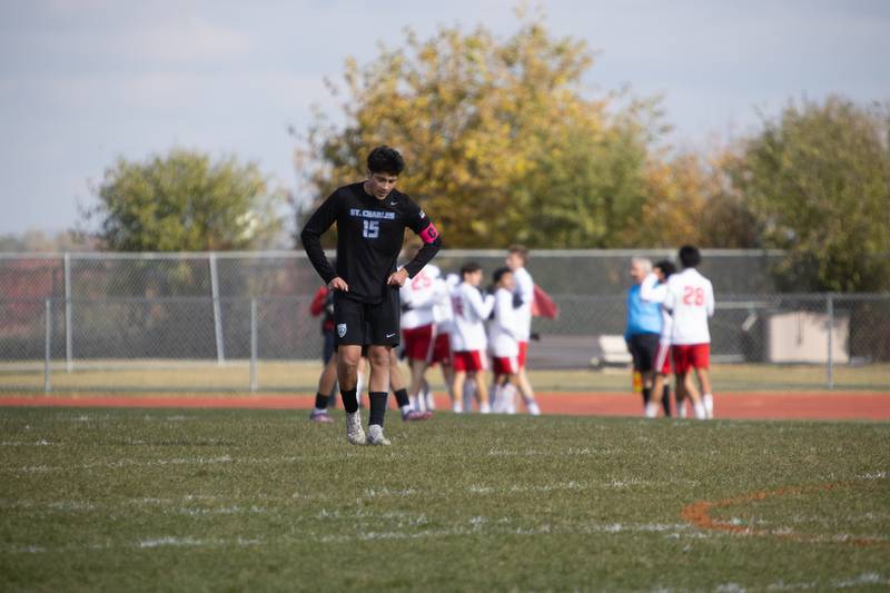 St. Charles North's Wicho DelaPaz reacts to the loss to South Elgin at the Class 3A Sectional Final on Saturday, Nov. 1,2025 in South Elgin.