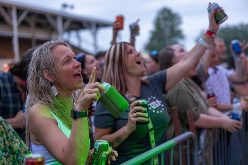 Charity Bryant (front) and Joan Clayes sing together during the concert at the Marshall Putnam Fair on June 17, 2025 in Henry Illinois.