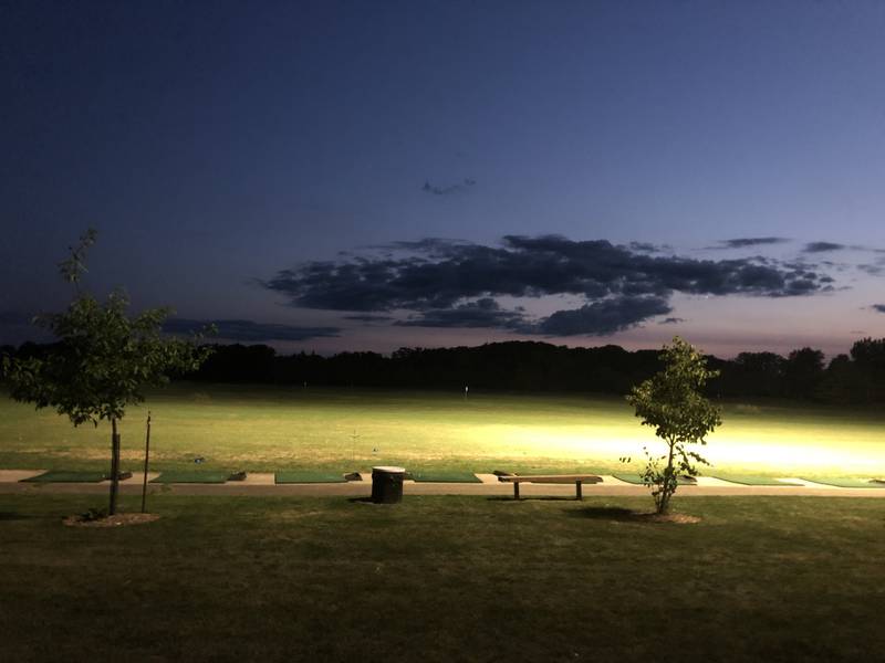 A view from Bob and Dianne Miller's backyard on July 17 when Lippold Park golf driving range lights are on.