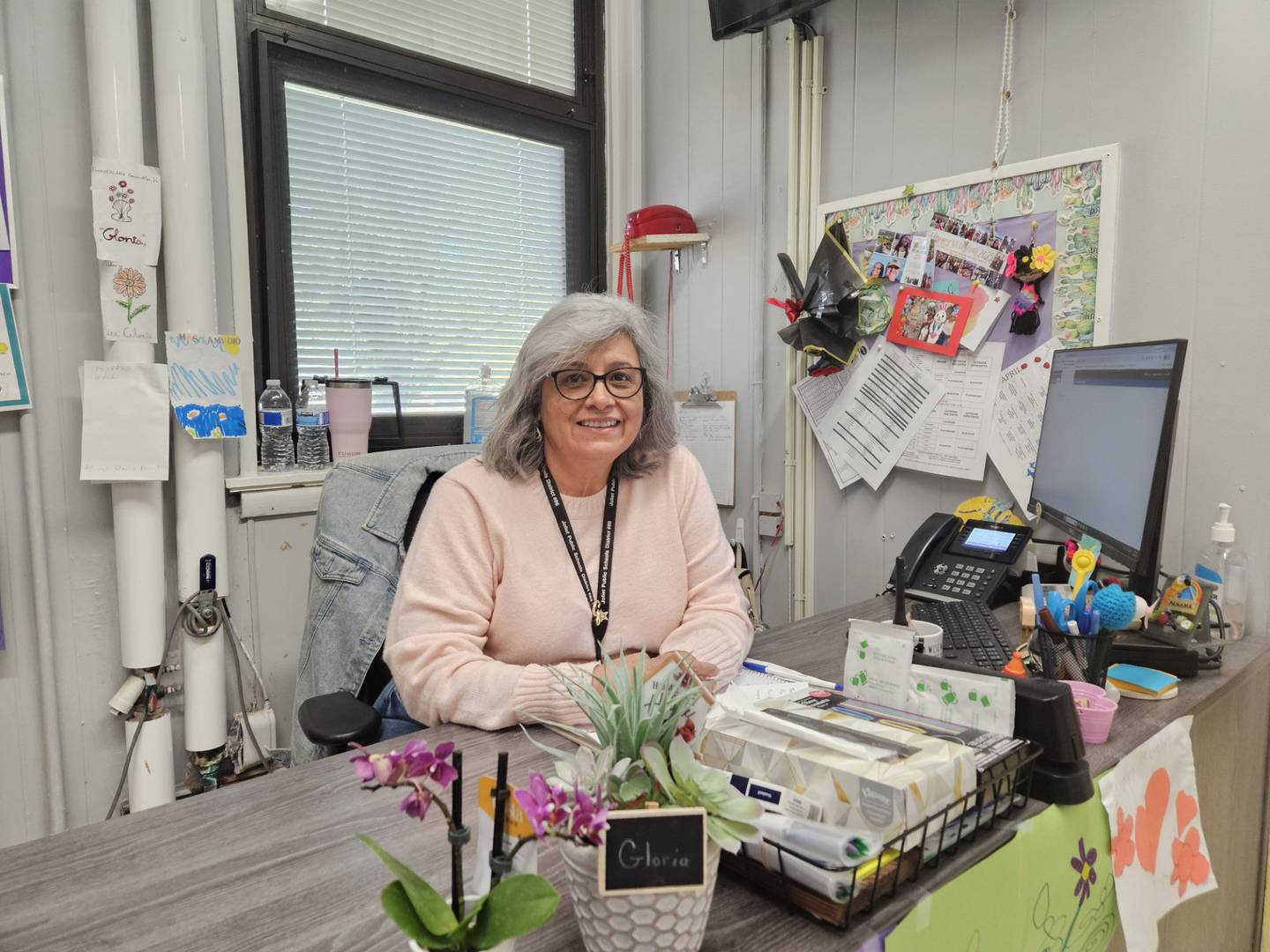 Gloria Zamudio has worked at Joliet Public Schools District 86 for 36 years, first at  F.E. Marsh Elementary School until the school closed in 1994 and currently at A.O. Marshall Elementary School, from where Zamudio will retire in June. Zamudio is seen in A.O. Marshall's office on Tuesday, April 28, 2026.