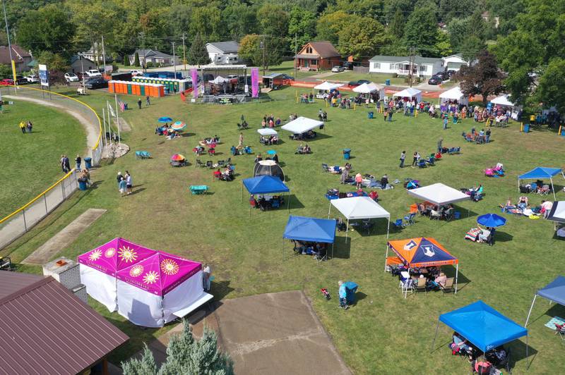 An aerial view the 20th annual Vintage Illinois Wine Festival on Sunday, Sept. 17, 2023 in Utica.