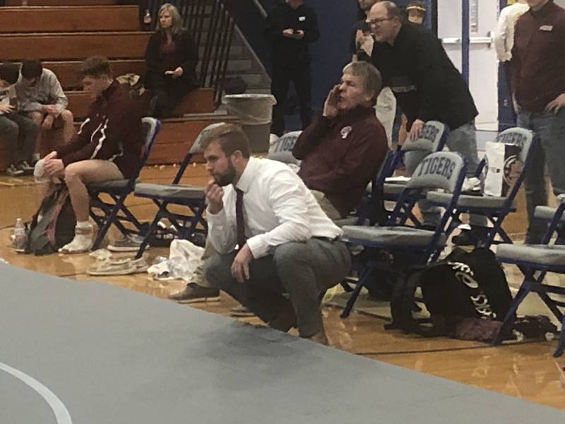Morris coach Lenny Tryner watches the mat action Tuesday at Prouty Gym in Princeton.