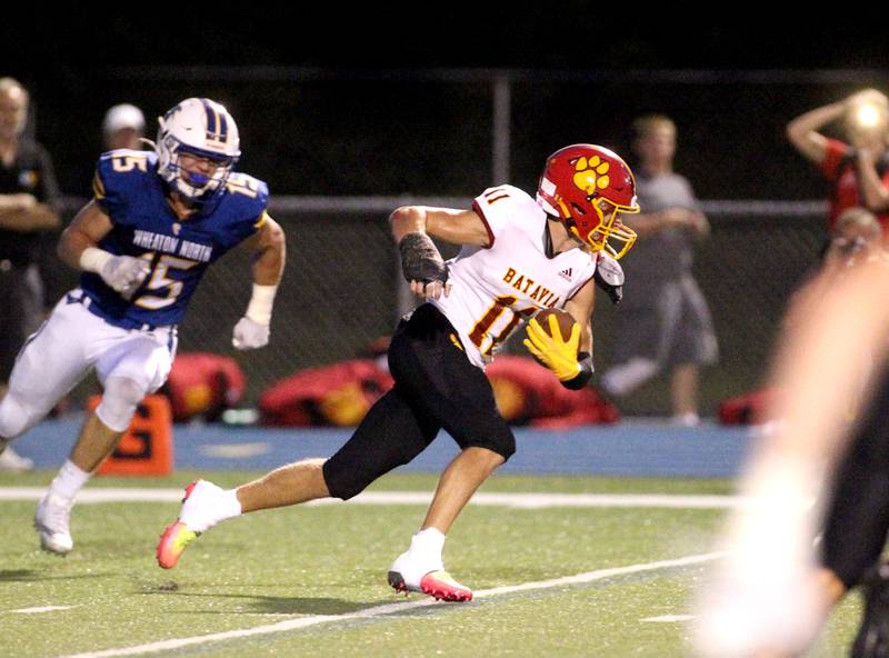 Batavia’s Drew Gerke intercepts the ball during a game at Wheaton North on Friday, Sept. 9, 2022.