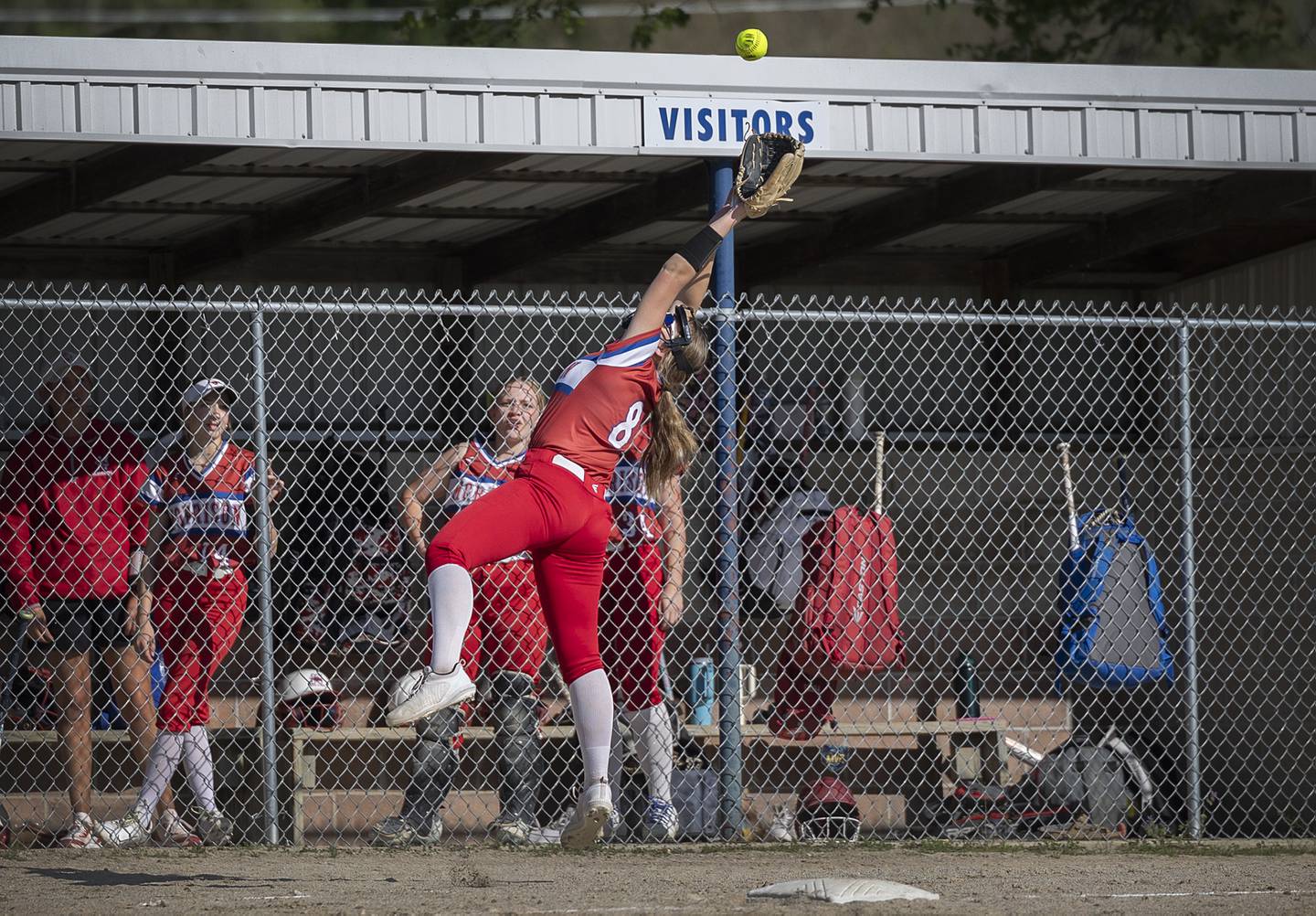 Morrison’s Ava Duncan reaches back for a catch against Newman Friday, May 3, 2024.